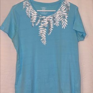 Blue leaf neckline design Extra large womens top